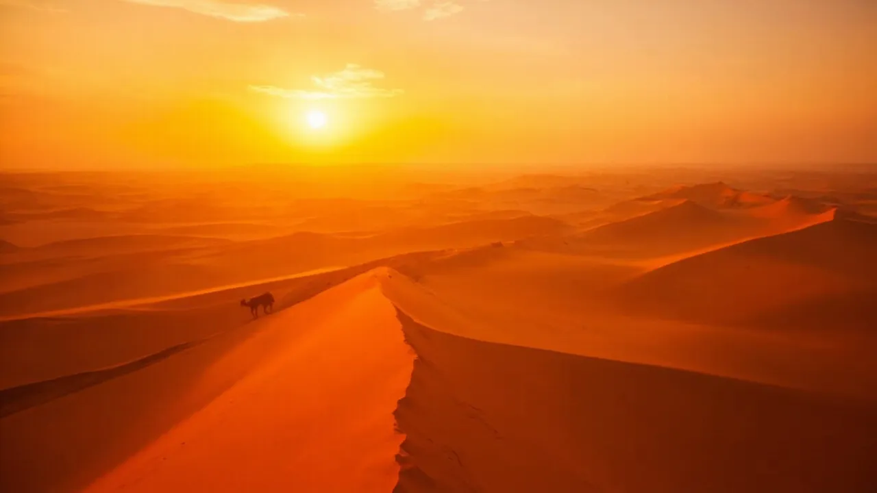 Endlose goldene Sanddünen im Sonnenuntergang